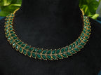 Antique Gold Emerald Green Leaf Necklace Set for Women - Matte Finish