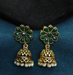 Antique Gold Emerald Green Leaf Necklace Set for Women - Matte Finish