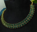 Antique Gold Emerald Green Leaf Necklace Set for Women - Matte Finish