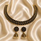 Antique Gold Black Kemp Leaf Necklace Set for Women - Matte Finish