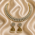 Antique Gold White Kundan Leaf Necklace Set for Women - Matte Finish