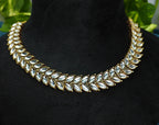 Antique Gold White Kundan Leaf Necklace Set for Women - Matte Finish
