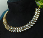 Antique Gold White Kundan Leaf Necklace Set for Women - Matte Finish