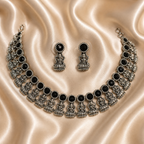 Antique Silver Black Kemp Lakshi Necklace Set for Women - Matte Finish