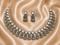 Antique Silver White Kundan Lakshi Necklace Set for Women - Matte Finish