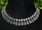 Antique Silver White Kundan Lakshi Necklace Set for Women - Matte Finish