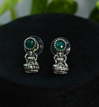 Antique Silver Emerald Green Lakshi Necklace Set for Women - Matte Finish