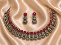 Antique Silver Ruby Red Lakshi Necklace Set for Women - Matte Finish