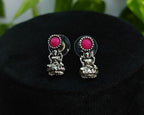 Antique Silver Magenta Lakshi Necklace Set for Women - Matte Finish