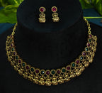 Antique Gold Ruby Emerald Lakshi Necklace Set for Women - Matte Finish