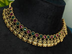 Antique Gold Ruby Emerald Lakshi Necklace Set for Women - Matte Finish