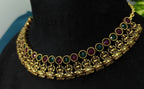 Antique Gold Ruby Emerald Lakshi Necklace Set for Women - Matte Finish