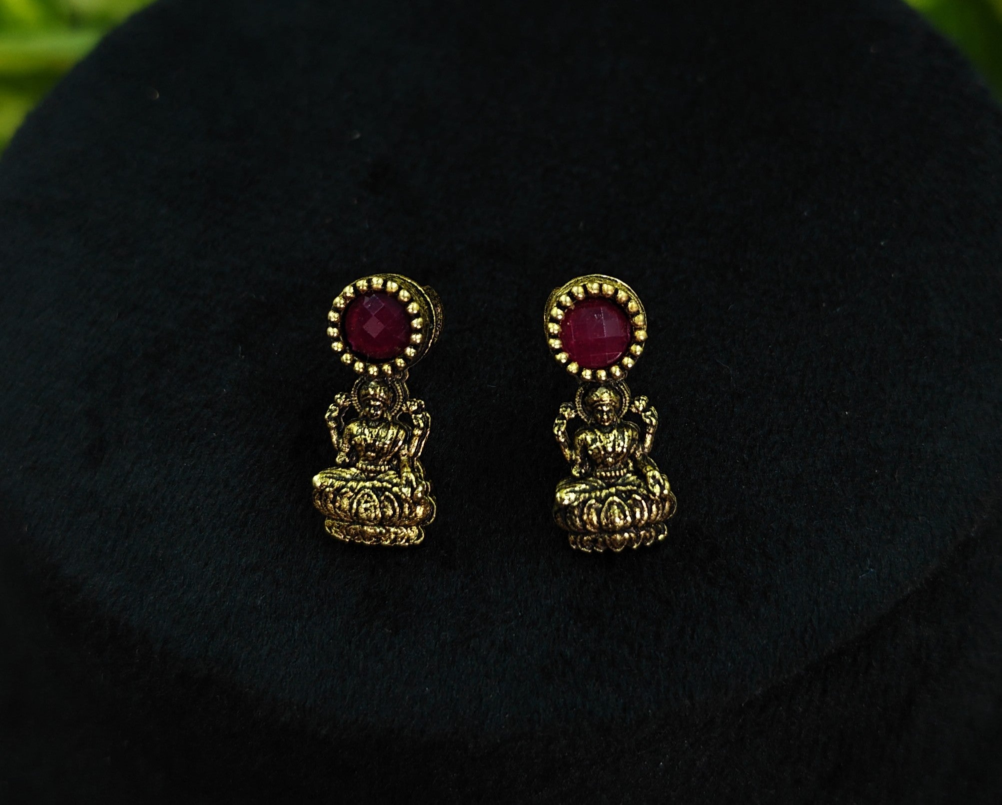 Antique Gold Ruby Emerald Lakshi Necklace Set for Women - Matte Finish