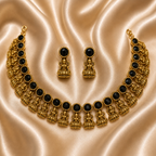 Antique Gold Black Kemp Lakshi Necklace Set for Women - Matte Finish