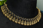 Antique Gold Black Kemp Lakshi Necklace Set for Women - Matte Finish