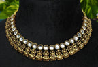 Antique Gold White Kundan Lakshi Necklace Set for Women - Matte Finish