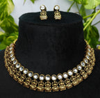 Antique Gold White Kundan Lakshi Necklace Set for Women - Matte Finish