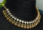 Antique Gold White Kundan Lakshi Necklace Set for Women - Matte Finish