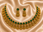 Antique Gold Emerald Green Lakshi Necklace Set for Women - Matte Finish