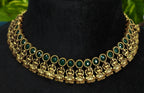 Antique Gold Emerald Green Lakshi Necklace Set for Women - Matte Finish