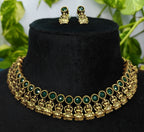 Antique Gold Emerald Green Lakshi Necklace Set for Women - Matte Finish