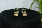 Antique Gold Emerald Green Lakshi Necklace Set for Women - Matte Finish