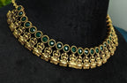 Antique Gold Emerald Green Lakshi Necklace Set for Women - Matte Finish