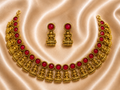 Antique Gold Ruby Red Lakshi Necklace Set for Women - Matte Finish