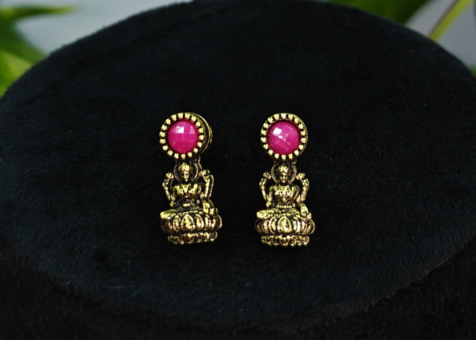 Antique Gold Magenta Lakshi Necklace Set for Women - Matte Finish