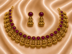 Antique Gold Ruby Maroon Lakshi Necklace Set for Women - Matte Finish