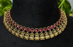 Antique Gold Ruby Maroon Lakshi Necklace Set for Women - Matte Finish