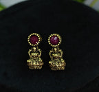 Antique Gold Ruby Maroon Lakshi Necklace Set for Women - Matte Finish