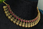 Antique Gold Ruby Maroon Lakshi Necklace Set for Women - Matte Finish