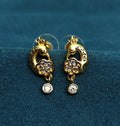 Gold-Tone Premium Twin Peacock AD Drop Earring for Women - Glossy Finish