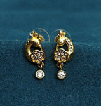 Gold-Tone Premium Twin Peacock AD Drop Earring for Women - Glossy Finish