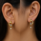 Gold-Tone Premium Twin Peacock AD Drop Earring for Women - Glossy Finish
