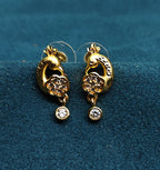 Gold-Tone Premium Twin Peacock AD Drop Earring for Women - Glossy Finish