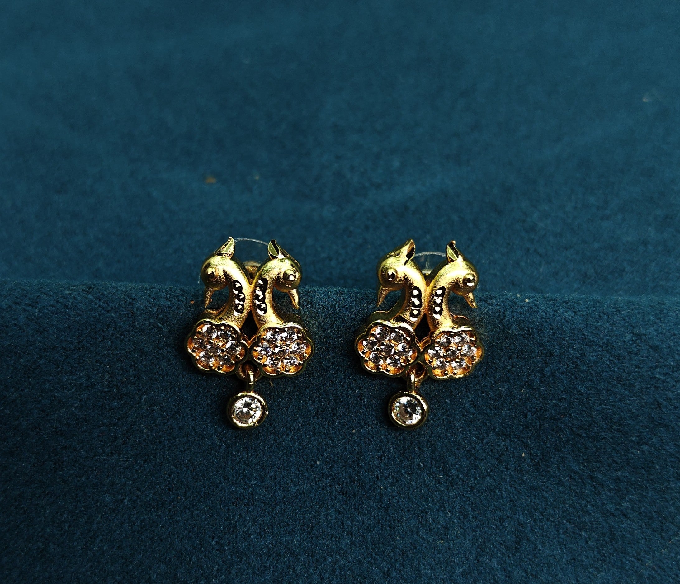 Gold-Tone Premium Peacock AD Drop Earring for Women - Glossy Finish