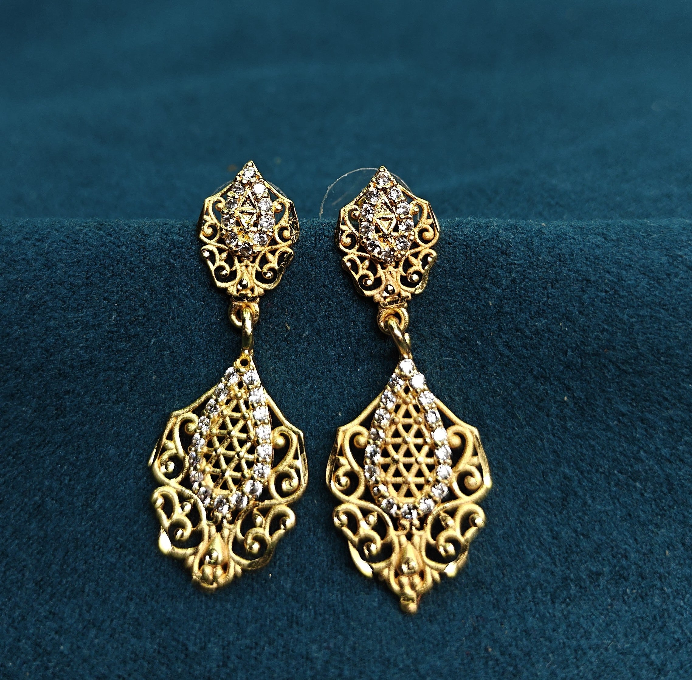 Gold-Tone Premium Tear Drop AD Earrings for Women - Golden Finish