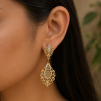 Gold-Tone Premium Tear Drop AD Earrings for Women - Golden Finish