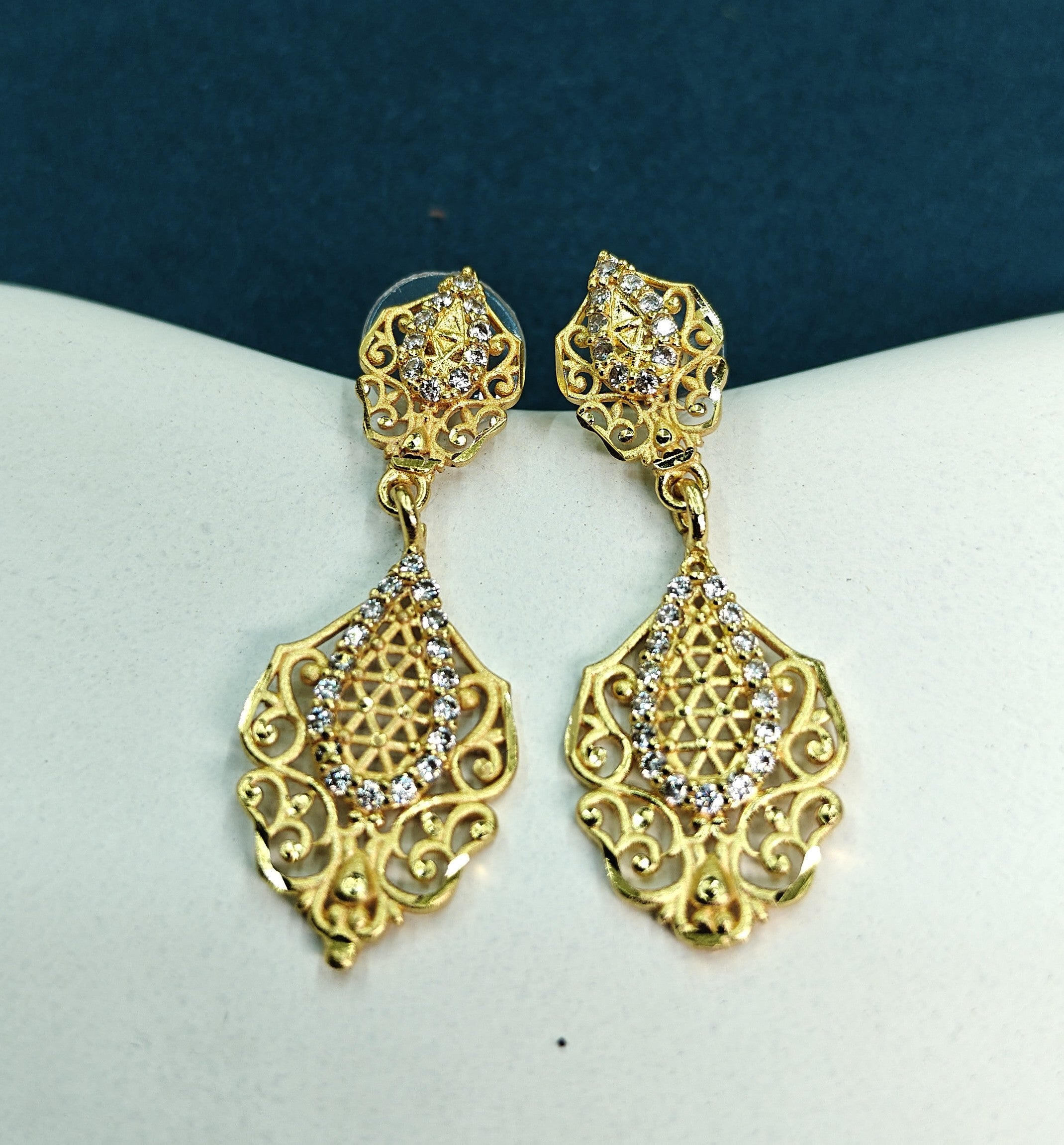 Gold-Tone Premium Tear Drop AD Earrings for Women - Golden Finish