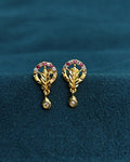Gold-Tone Premium Ruby White Stone Leaf Earrings for Women - Golden Finish