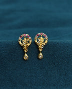 Gold-Tone Premium Ruby White Stone Leaf Earrings for Women - Golden Finish