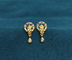 Gold-Tone Premium Ruby White Stone Leaf Earrings for Women - Golden Finish