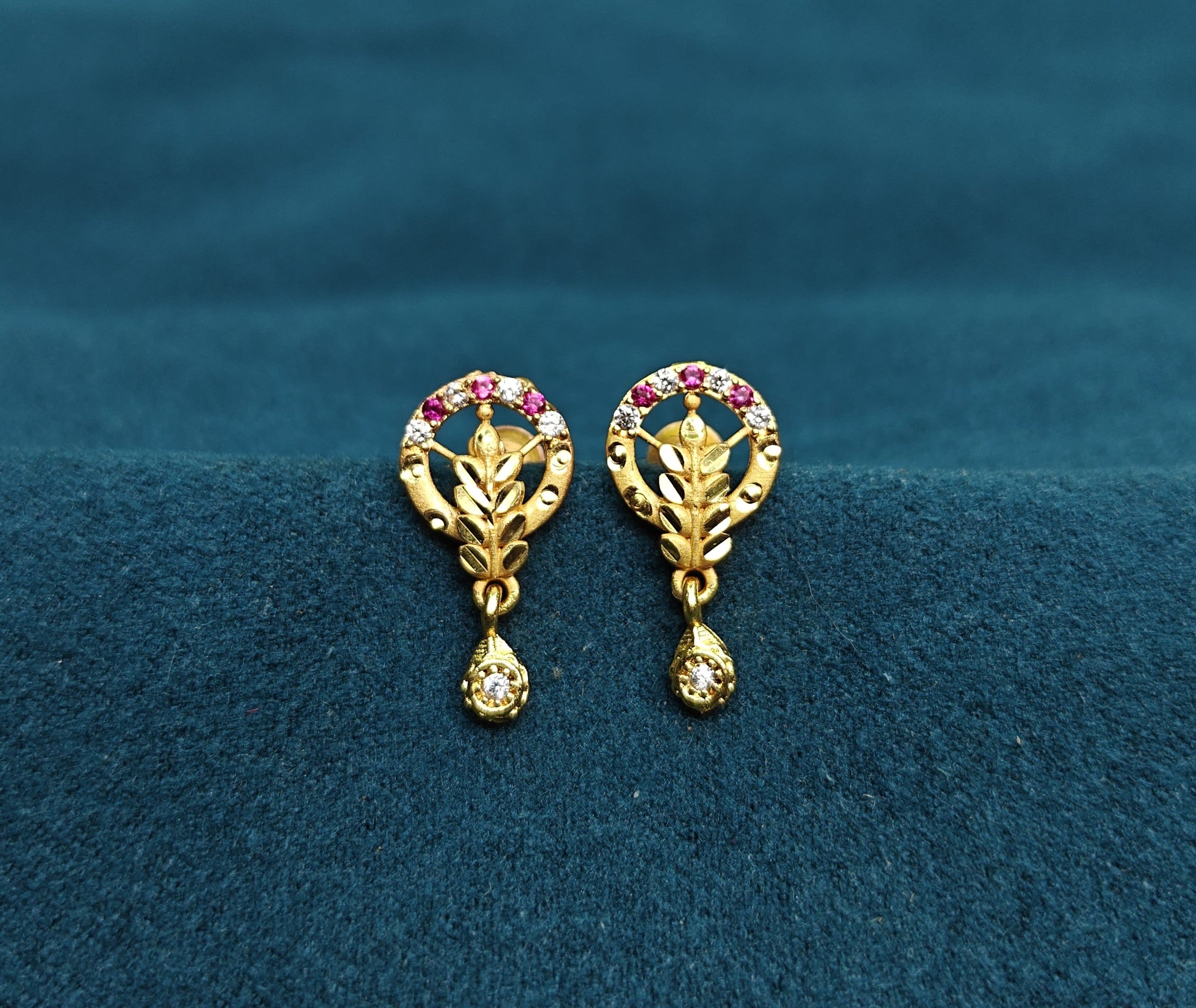 Gold-Tone Premium Ruby White Stone Leaf Earrings for Women - Golden Finish