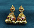 Gold-Tone Premium Traditional Jumka with CZ Stone and Lakshmi Motif with White Pearl for Women - Matte Finish