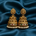 Gold-Tone Premium Traditional Lakshmi Peacock AD Jumka for Women - Matte Finish