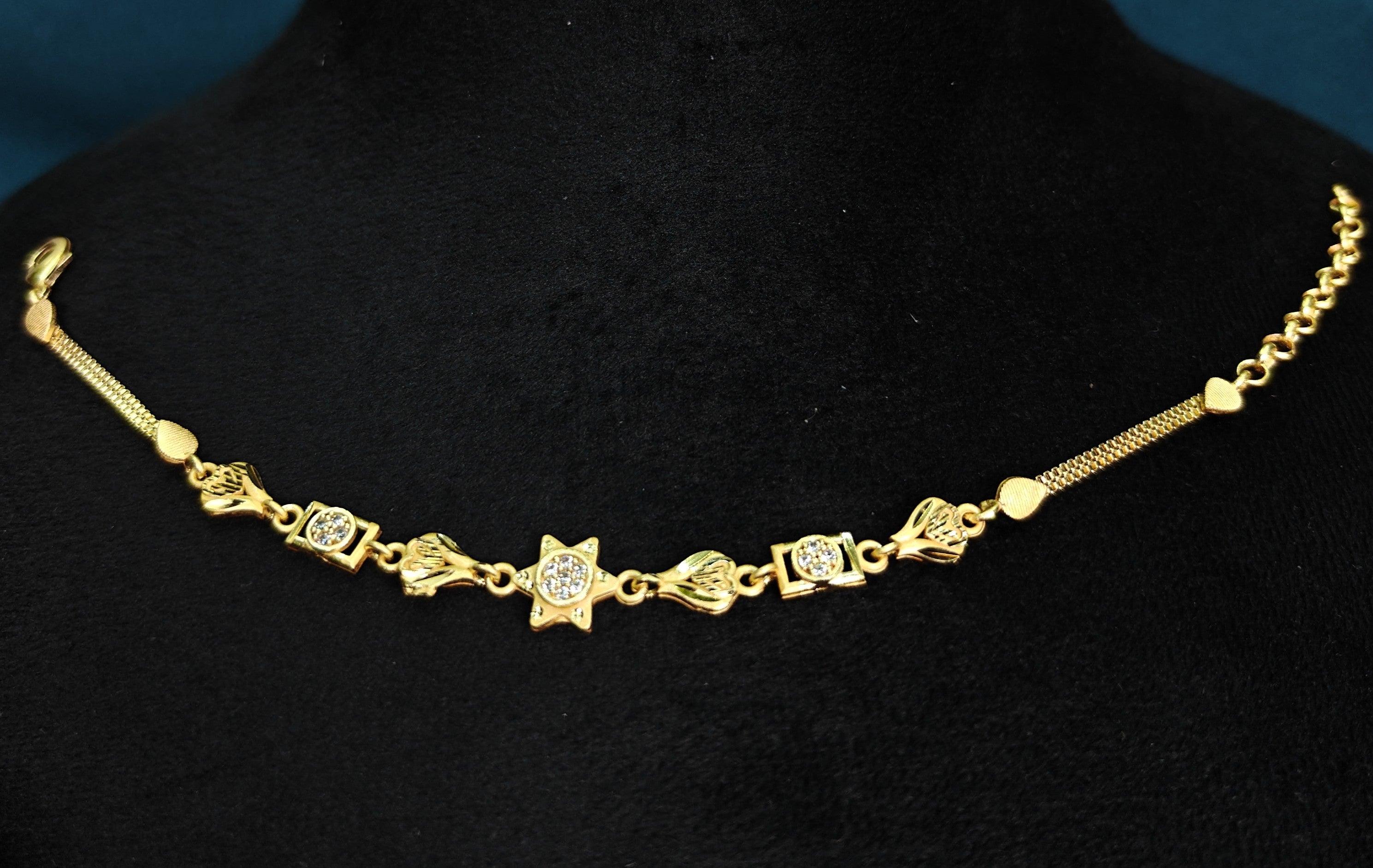 Gold-Tone Premium Elegant Heart and Geometrical Design Bracelet for Women - Glossy Finish