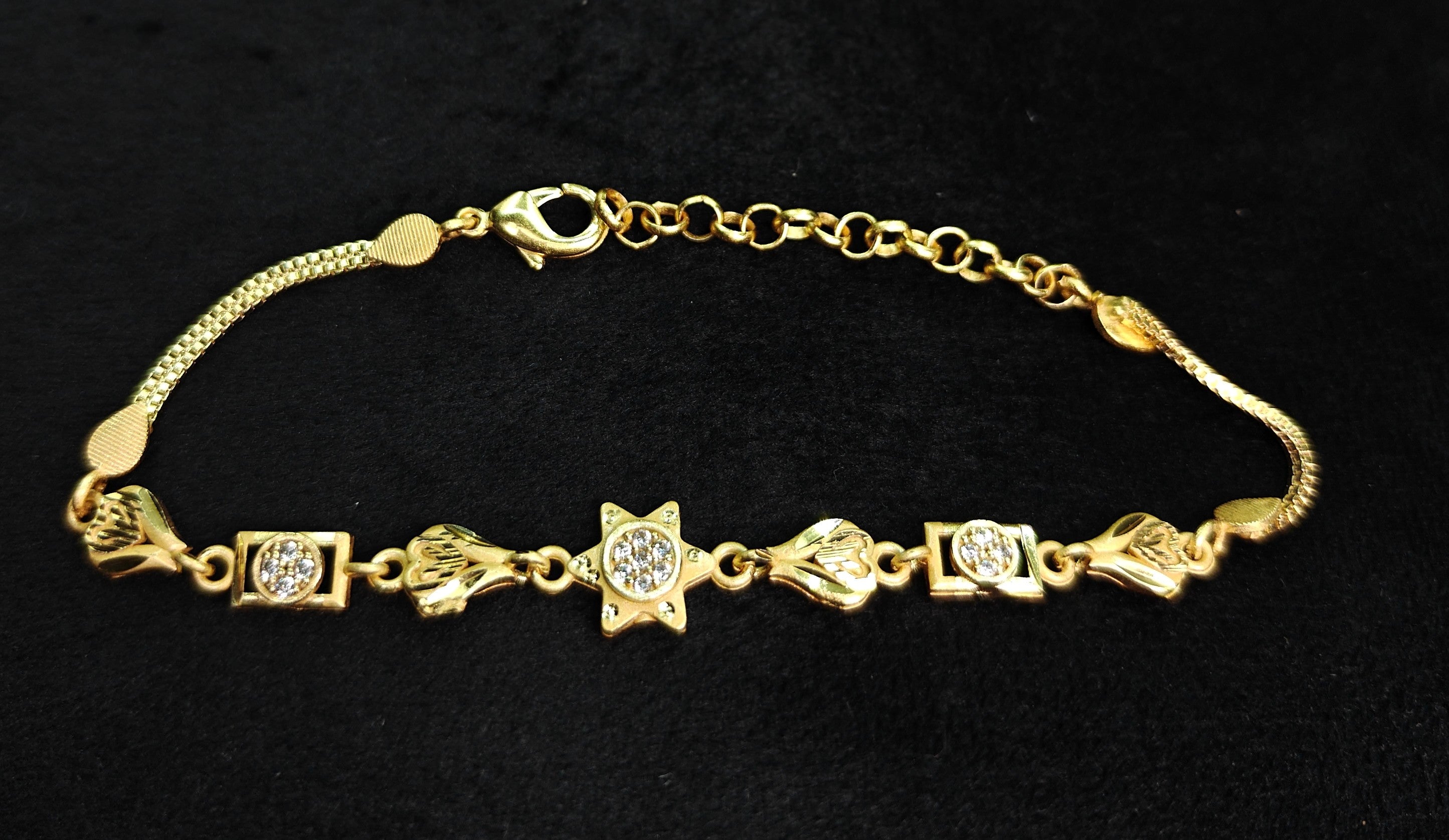 Gold-Tone Premium Elegant Heart and Geometrical Design Bracelet for Women - Glossy Finish