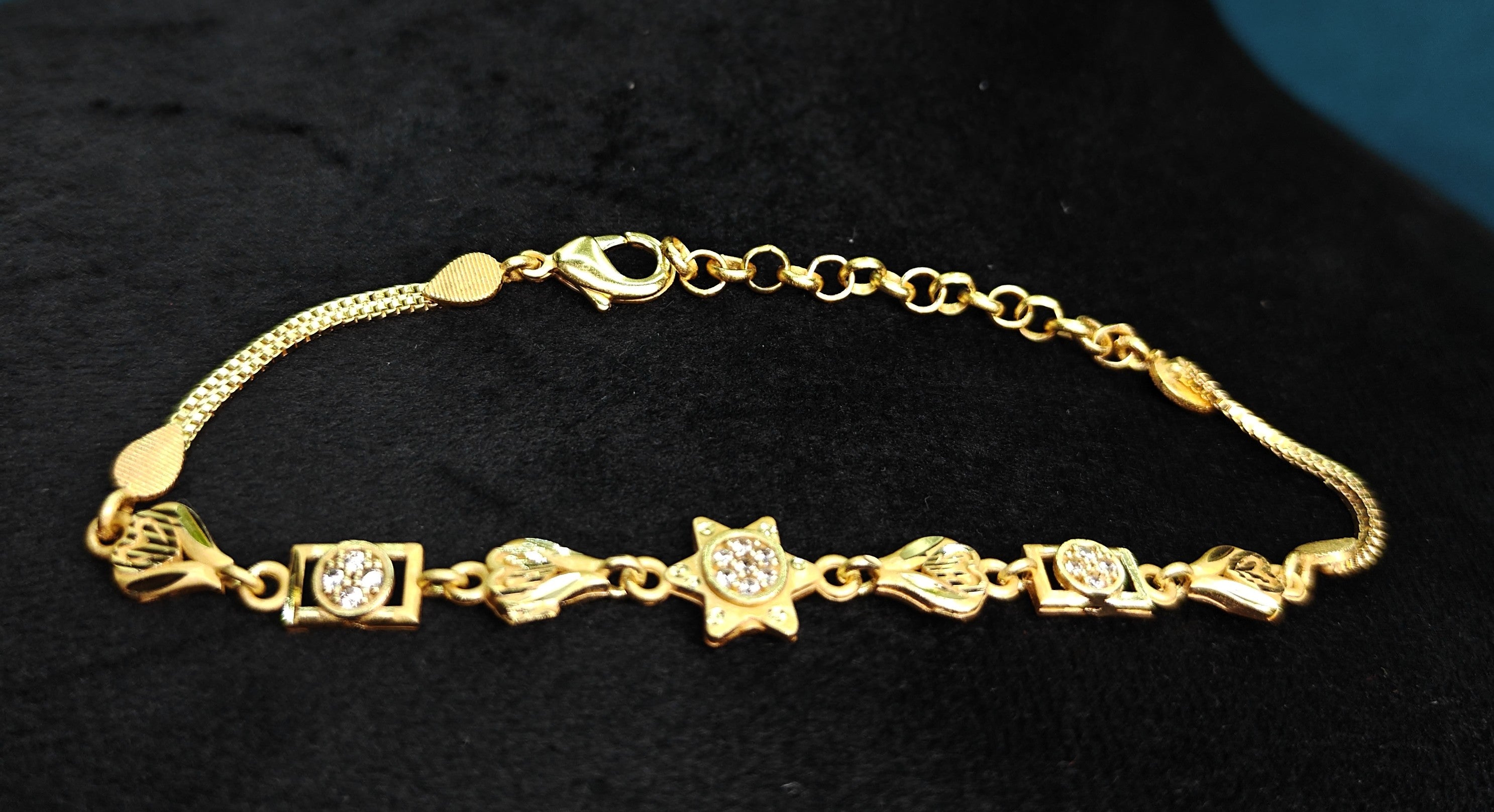 Gold-Tone Premium Elegant Heart and Geometrical Design Bracelet for Women - Glossy Finish